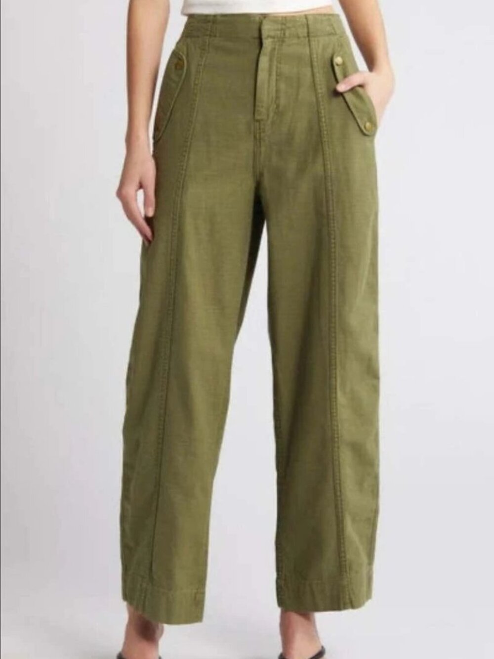 NWOT Frame Utility Barrel Ripstop Trouser Pants Washed Winter Moss Green Size 25